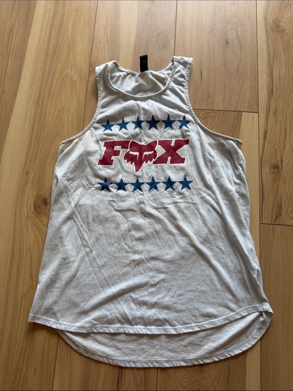 Fox White Tank Top with Red Logo and Blue Stars